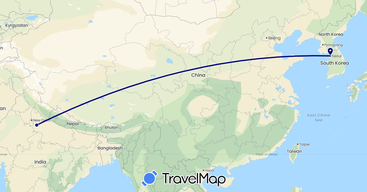 TravelMap itinerary: driving in India, South Korea (Asia)